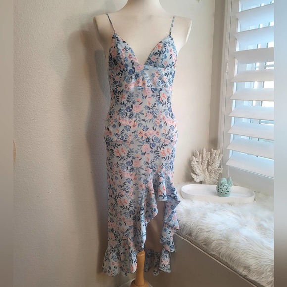 LOVERS + FRIENDS x REVOLVE AHAMANI ASYMMETRICAL GOWN IN BLUE MEADOW FLORAL XSMAL - Picture 11 of 16